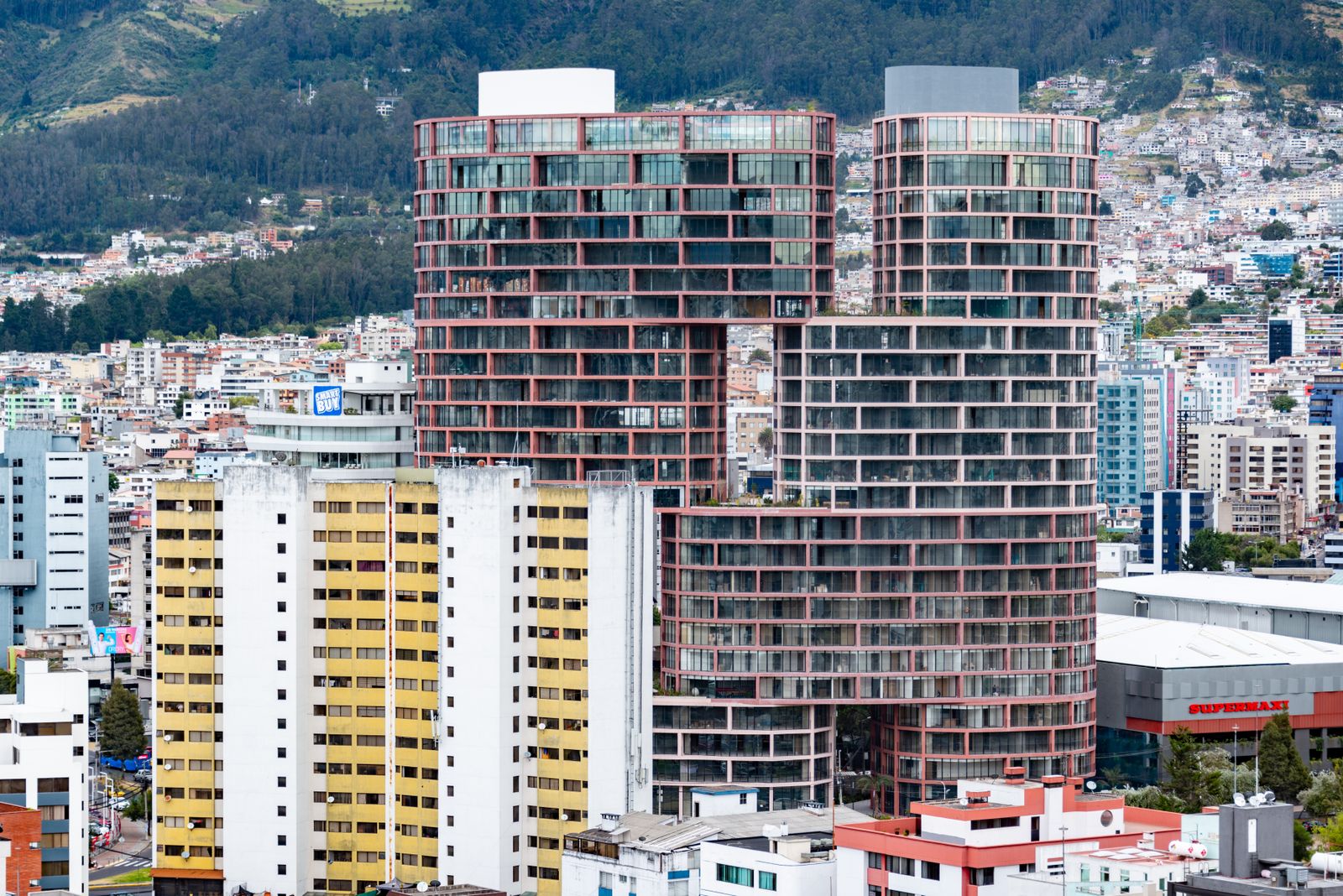 Panoramic view of the modern Quito skyline in Ecuador